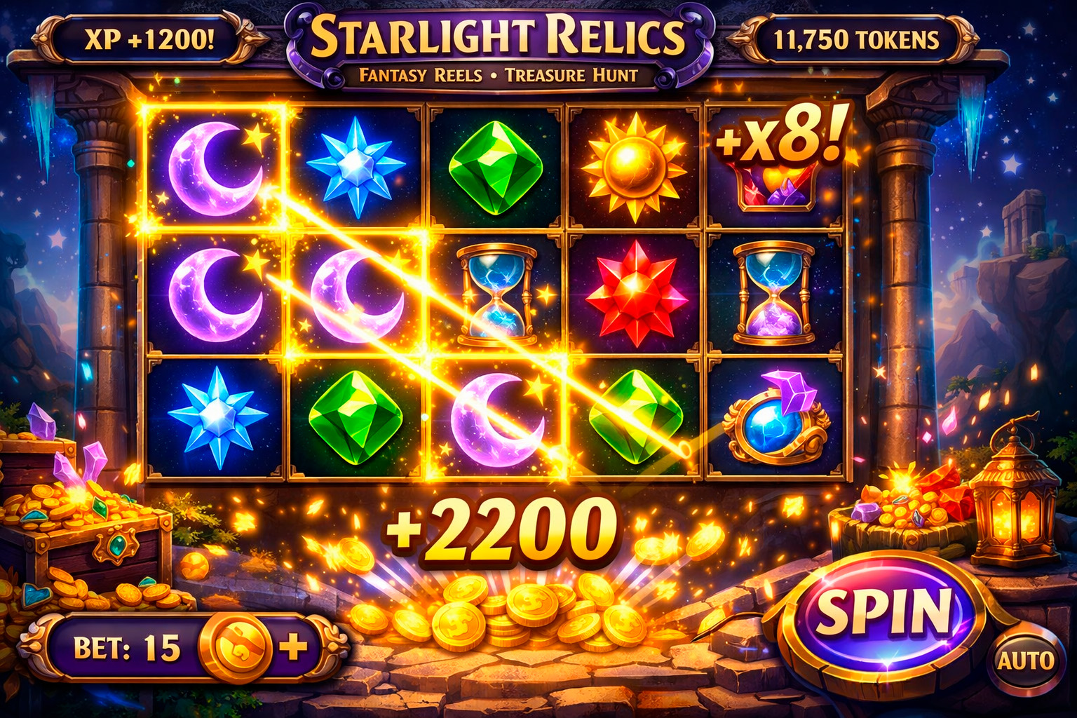 Starlight Relics fantasy reel-spin game artwork